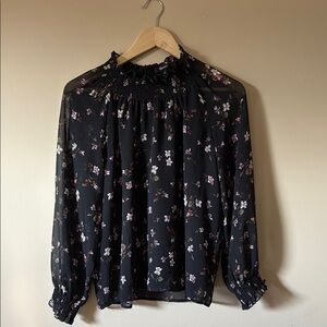 Madewell Black Ruffled 3/4 Sleeve Blouse